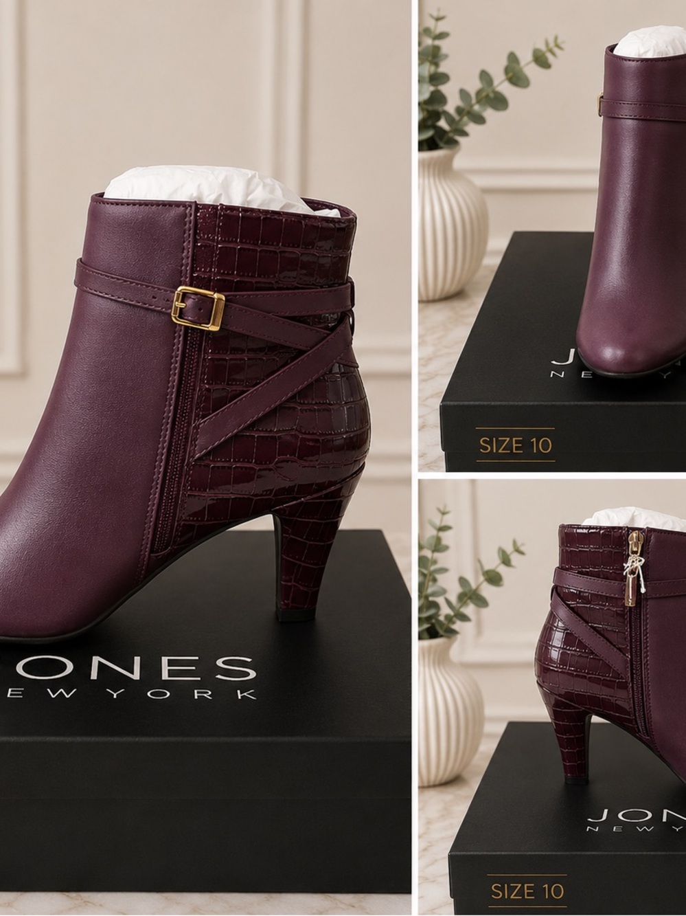 Jones New York Plum Croc-Accent Ankle Booties